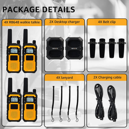 Retevis RB648 Heavy Duty Two Way Radio, Waterdicht Schokbestendig, Robuuste Walkie Talkies, Dual PTT, VOX, PMR446 Handheld Portofoon Oplaadbaar voor Aannemer (4 Stuks, Geel)
