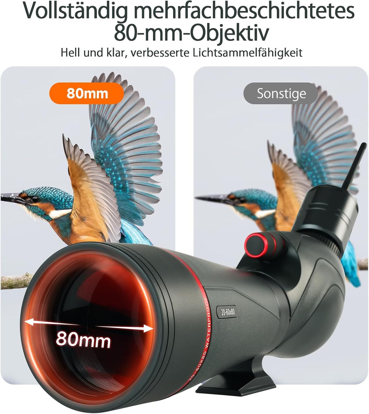 Svbony SV406 20-60x80mm Spotting Scope met SC001 WIFI Camera, HD FMC BAK4, Dubbele Focus, 1,25'' Verwijderbaar Oculair, IPX7 Waterdicht, met Statief, Draagtas, voor Vogels Kijken, Wildlife Fotografie