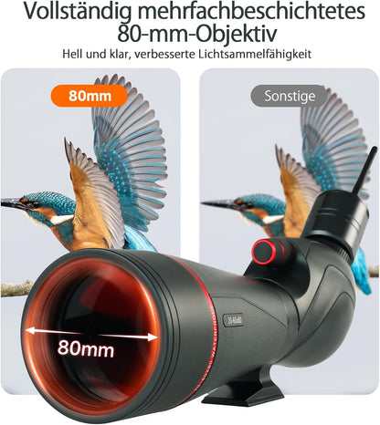 Svbony SV406 20-60x80mm Spotting Scope met SC001 WIFI Camera, HD FMC BAK4, Dubbele Focus, 1,25'' Verwijderbaar Oculair, IPX7 Waterdicht, met Statief, Draagtas, voor Vogels Kijken, Wildlife Fotografie