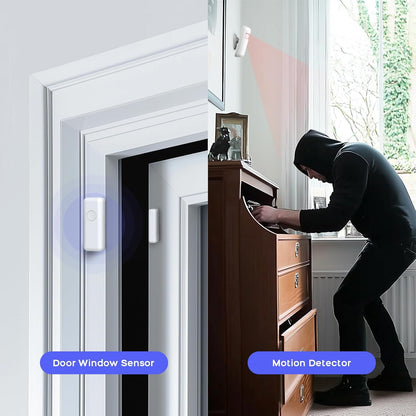Draadloos huisalarm, draadloze alarmset met sirene 120 dB, intelligente afstandsbediening, spraakuitnodiging, lcd-display, veiligheid voor thuis, kantoor (X103-EU-2G-F)