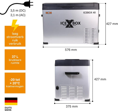 ICEBOX 40 68061 Elektrische koelbox en vriesbox, 40 l, compressor, voor camping, auto, bestelwagen, boten, met app-bediening, koelvermogen tot -20 °C, 230 V/12 V/24 V, 65 x 37,5 x 42,7 cm