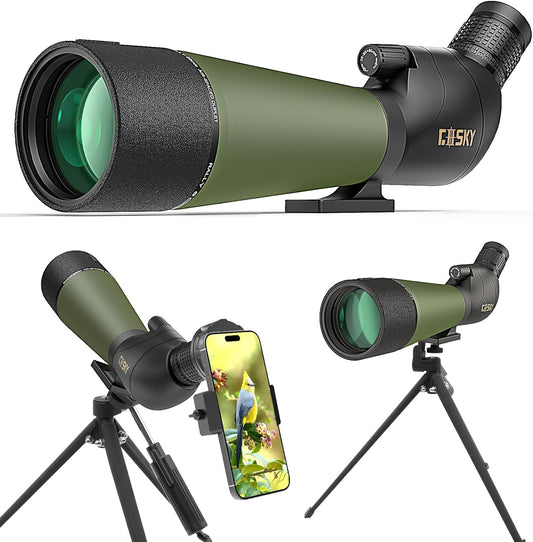 Gosky Bijgewerkt 20-60x80 spotting scope met statief en draagtas en smartphone-adapter - BAK4 schuine telescoop - waterdichte scope voor schieten, jacht, vogelobservatie, natuurlandschap