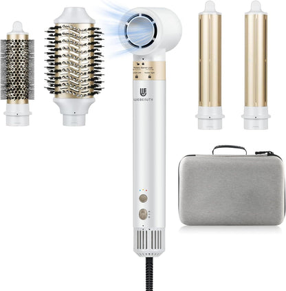 webeauty 6-in-1 airstyler, 110.000 omw/min, 30 m/s, föhn met hoge snelheid met föhnborstel, ronde föhnborstel, air-krultangen, 500 miljoen negatieve ionen-haarstyler, wit