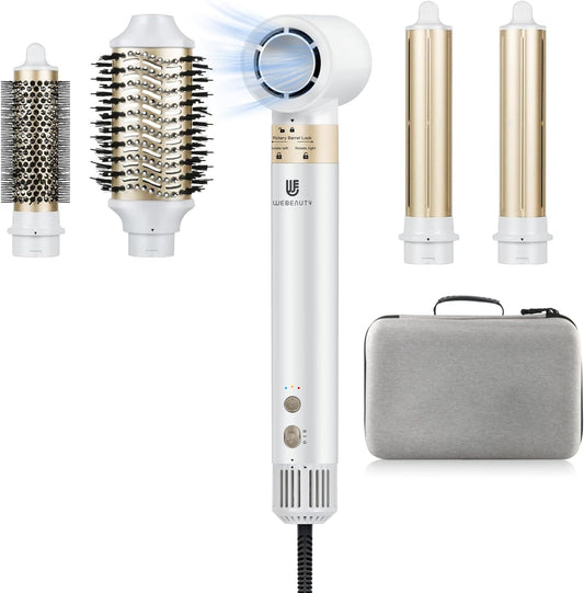 webeauty 6-in-1 airstyler, 110.000 omw/min, 30 m/s, föhn met hoge snelheid met föhnborstel, ronde föhnborstel, air-krultangen, 500 miljoen negatieve ionen-haarstyler, wit