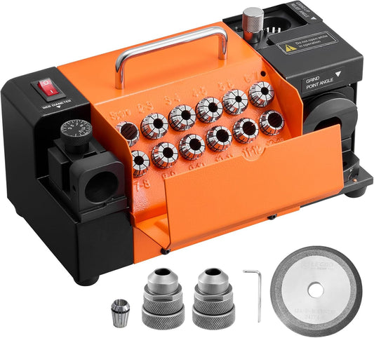 VEVOR MR-13A+ boorslijper, 3-15 mm met instelbare punthoek van 95° tot 135°, 5800 omw/min, hoge snelheid slijpmachine met 13 klemmen en CBN-wiel voor werkplaatsen, garages