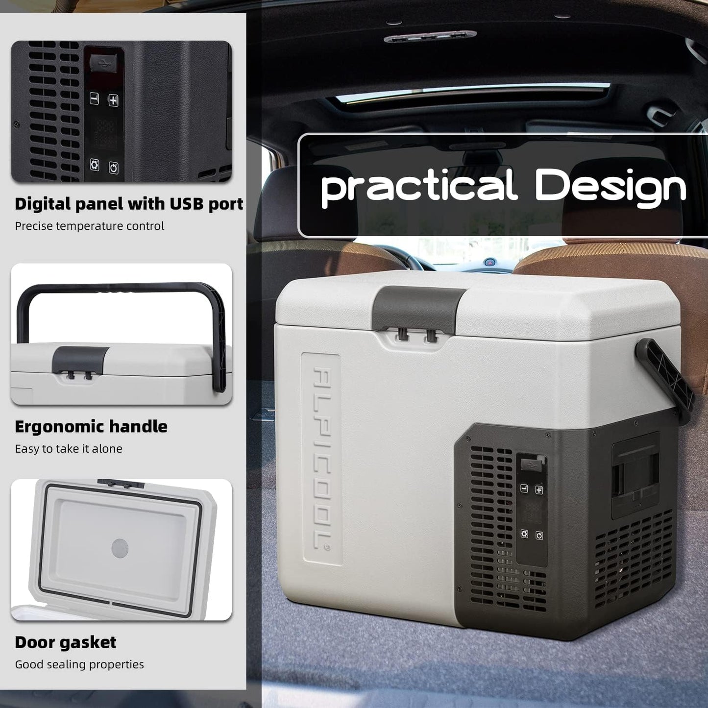 Alpicool P18 18L Mini koelkast compressor Auto Koelkast, draagbare elektrische Autokoelkast 12/24V DC en 100-240V AC voor auto, vrachtwagen, camping met stopcontact en USB-poort