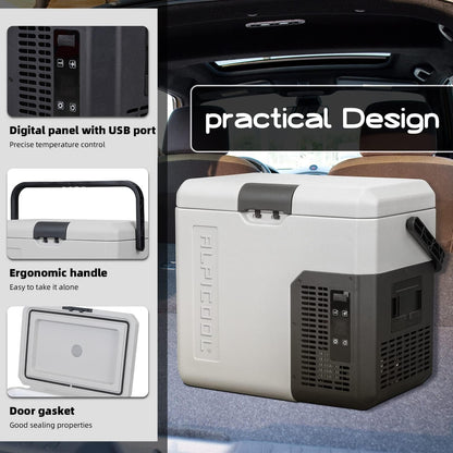 Alpicool P18 18L Mini koelkast compressor Auto Koelkast, draagbare elektrische Autokoelkast 12/24V DC en 100-240V AC voor auto, vrachtwagen, camping met stopcontact en USB-poort