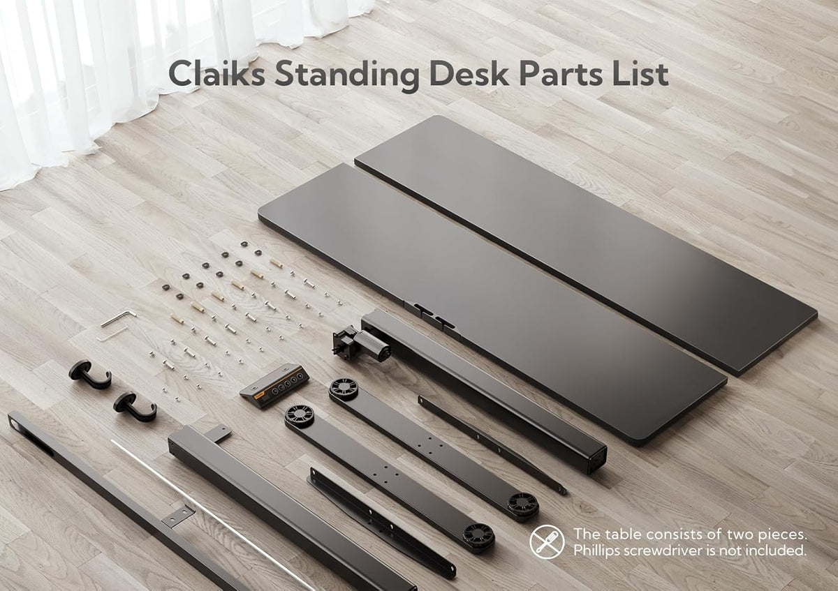 Claiks Electric Standing Desk, Height Adjustable Standing Desk, 140x60cm Sit-Stand Home Office Desk with Split Board, Black Frame/Black Top, P1.01.001 - QUORE