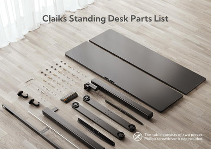 Claiks Electric Standing Desk, Height Adjustable Standing Desk, 140x60cm Sit-Stand Home Office Desk with Split Board, Black Frame/Black Top, P1.01.001 - QUORE