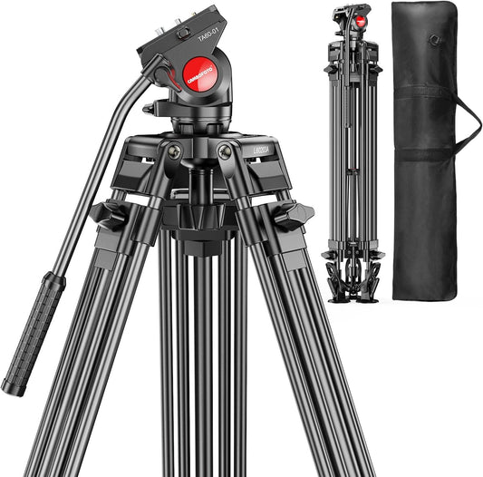 CAMBOFOTO Videostatief met 360° vloeibare kop, 188 cm, professioneel aluminium, zware belasting, filmstatief voor Canon, Nikon-camera, camcorder, gewicht 4,1 kg, maximale belasting 9 kg