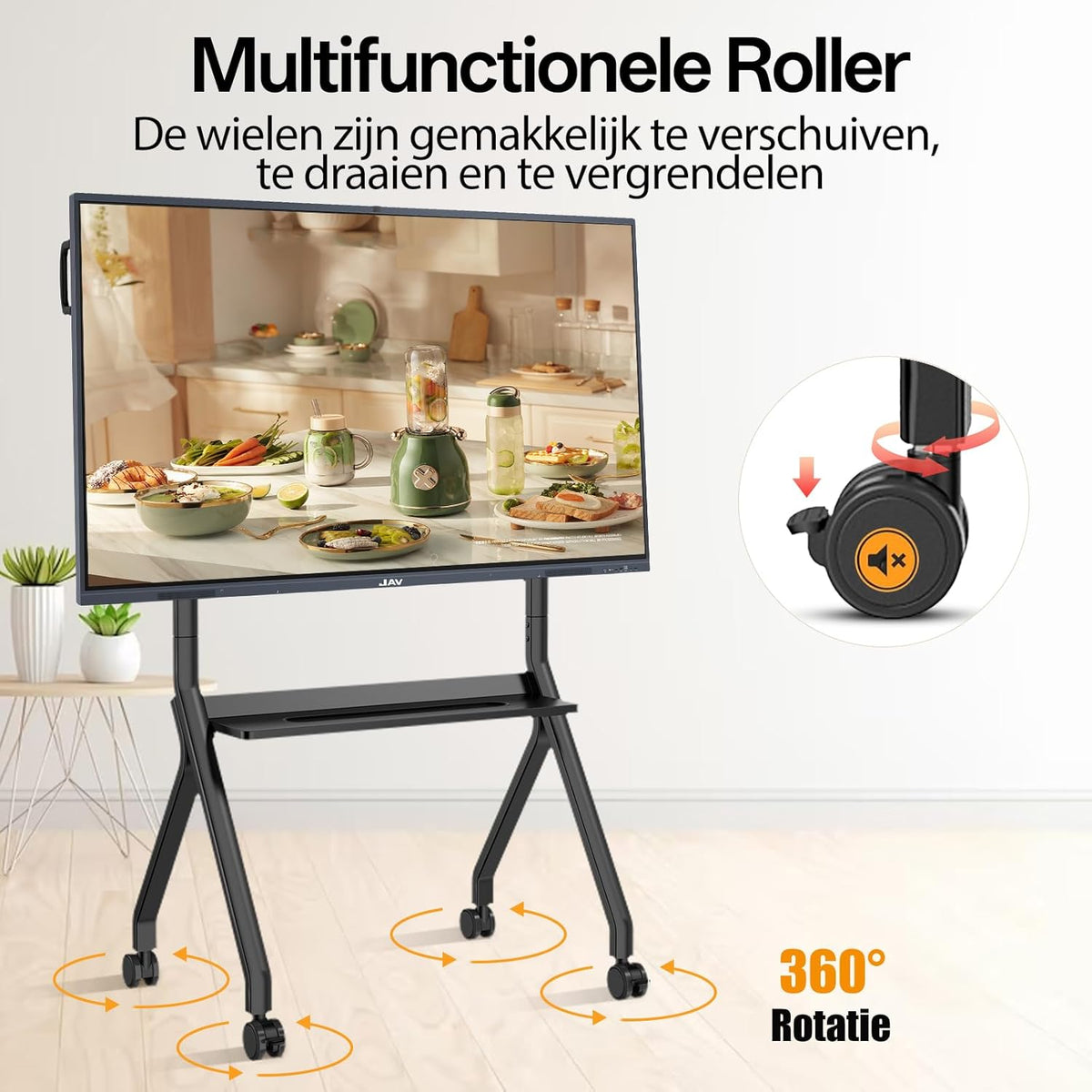 JAV Smart Board Stand voor 47-65 inch Interactief Whiteboard met 360 ° Slotwiel Tot 80 kg voor Moderne Kantoor of Klaslokaal