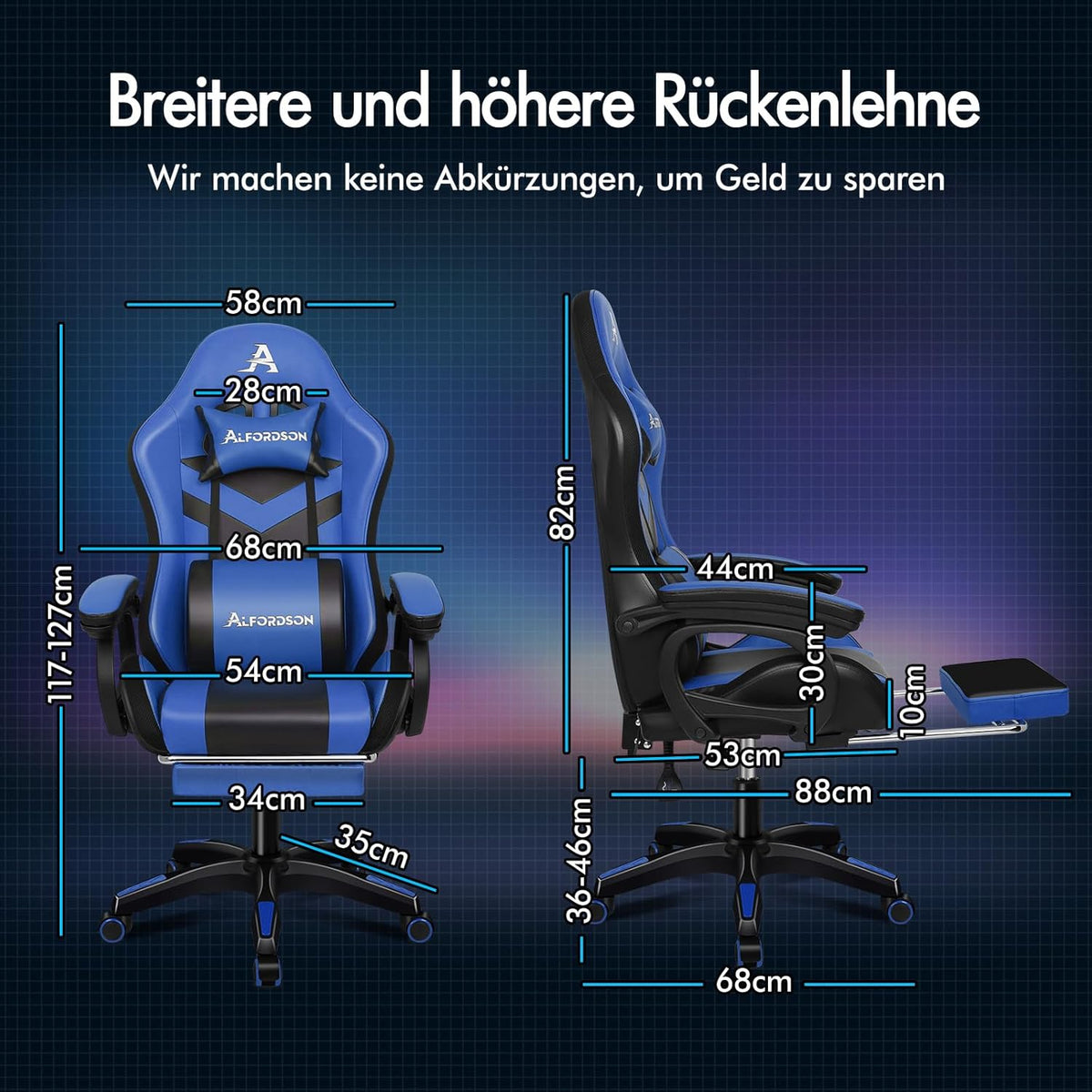 ALFORDSON Gaming Chair Ergonomic Gamer Chairs with Lumbar Cushion Headrest Gaming Chair Height Adjustable Office Chair for Adults Girls Boys Blue - QUORE
