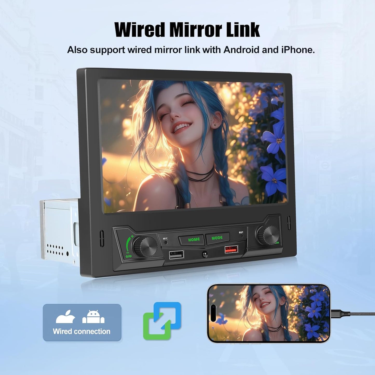 OiLiehu 1-DIN Autoradio met Draadloze CarPlay & Android Auto, 8" Radio met Scherm, MP5 Multimedia Speler
