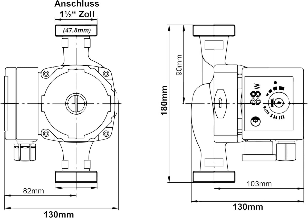 HST | zeer efficiënte verwarmingspomp | circulatiepomp | HST EPR 25-8/180 mm | opvoerhoogte 8 meter | toerentalregeling via PWM-signaal