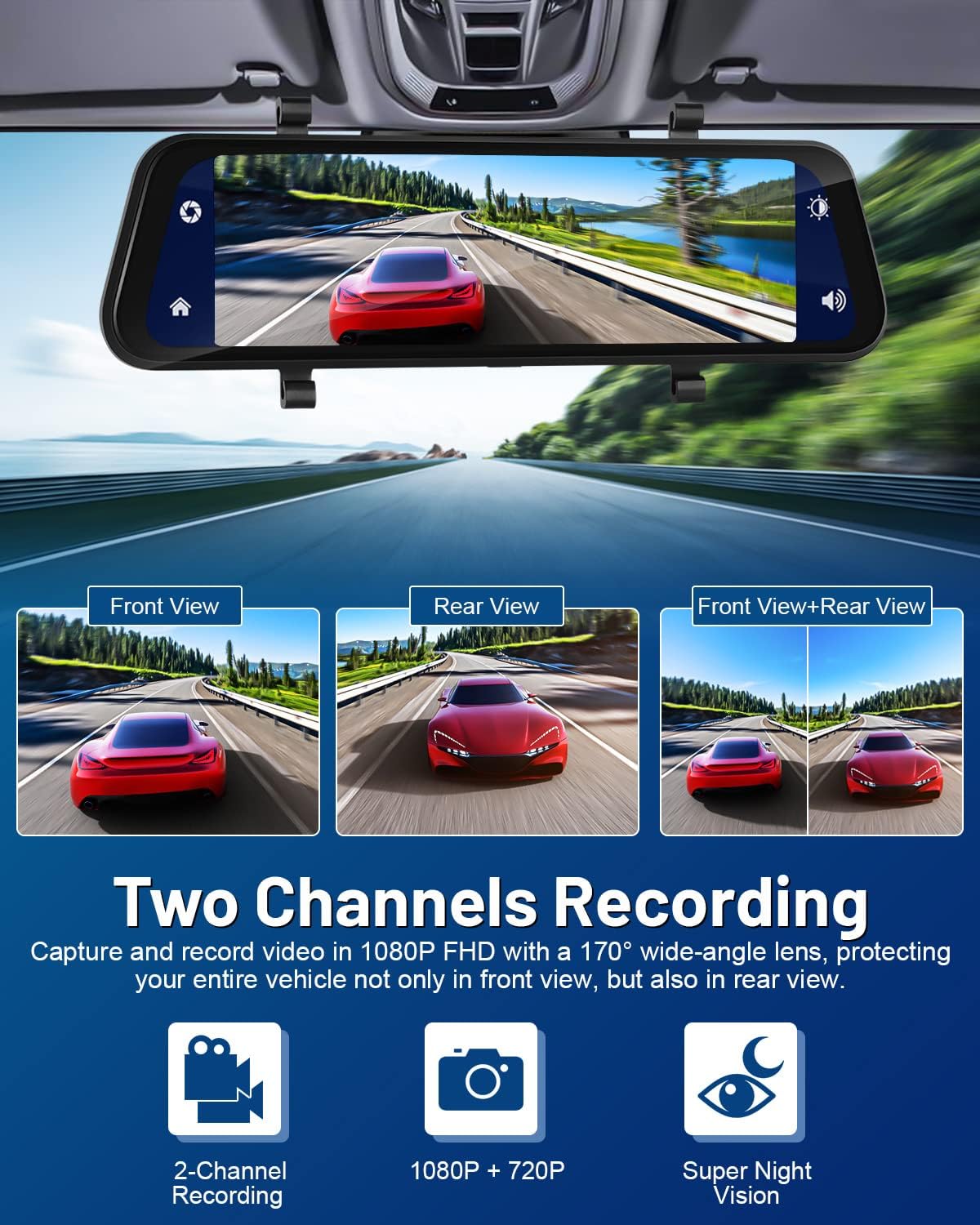 Dashcam autospiegel – Spiegel dashcam – Achteruitkijkspiegel dashcam – Autospiegel camera – Achteruitrijcamera – 9,66 inch IPS-touchscreen – CarPlay en Android Auto