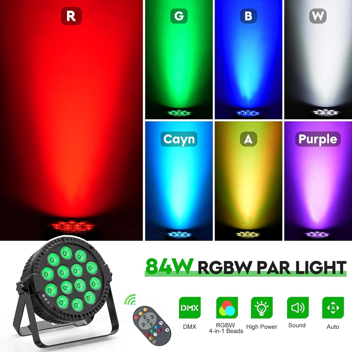 4 Pcs Stage Lighting, 84W RGBW LED Par Can Light with DMX512 4/8 Channel 7 Modes Uplighting Light with Wireless Remote Control for DJ Party, Wedding, Club, KTV, Disco - QUORE