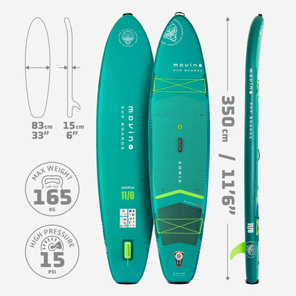 Movino Stand Up Paddle Board – 2-in-1 SUP Kayak Inflatable – Load Capacity Up To 165 kg Set With Accessories Paddle – 350 x 83 x 15 cm – Adria 11'6"