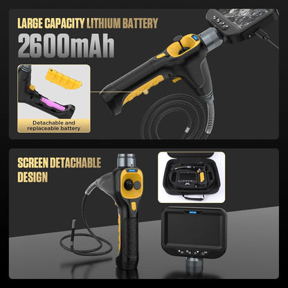 Endoscoop inspectiecamera, vierwegs scharnierende inspectiecamera met 6 LED-verlichting, ingebouwde 2600mAh lithiumbatterij, 4,3 inch scherm, 32 GB TF-kaart, IP67 waterdicht voor smalle