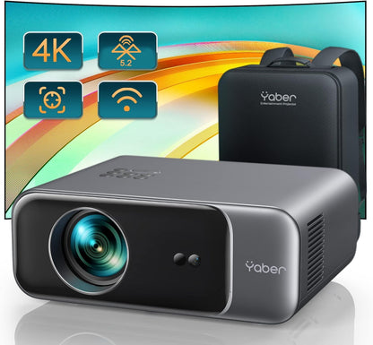 YABER Projector met autofocus/trapeziumcorrectie, 1080p full HD-beamer, ondersteunt 4K-video met wifi6 bluetooth, YABER 26.000 lumen, draagbare projector voor buiten, 7600 cm display, voor