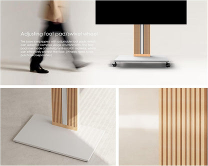 FITUEYES Design TV-standaard op standaard, voor schermen van 55 tot 88 inch, in hoogte verstelbaar, tv-kast van massief hout, draaibaar, maximale belasting 60 kg, hoek verstelbaar ± 30 graden,