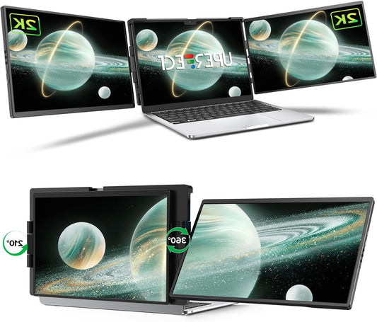 UPERFECT Laptop Screen Extender, 2K 14" 360° Patented Unique Swivel Hinge Triple Monitor, 2240x1400 QHD IPS Portable Dual Monitor for 13.3"-17.3'' Laptops, Plug & Play - QUORE