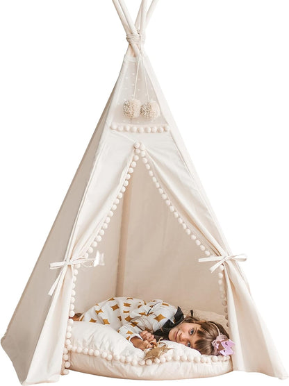 MINICAMP Originele tipi-tent voor kinderen, handgemaakt natuurlijk canvas en houten speelhuis voor kinderen en peuters, indoor logeerpartijtje speeltent voor meisjes en jongens, extra stabiele