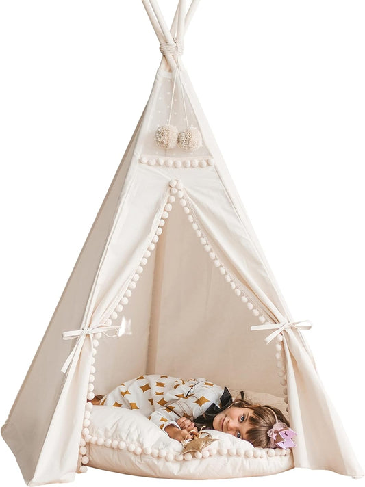 MINICAMP Originele tipi-tent voor kinderen, handgemaakt natuurlijk canvas en houten speelhuis voor kinderen en peuters, indoor logeerpartijtje speeltent voor meisjes en jongens, extra stabiele