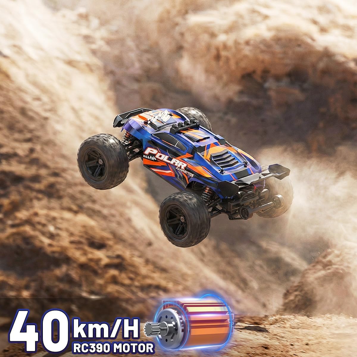 Op Afstand Bestuurbare Auto 1:14 – RC Auto – Monstertruck – 4WD Auto – Offroad Auto – Snelle 4WD RC Auto 40 km/u – Waterdicht met 2 Oplaadbare 1300mAh Batterijen