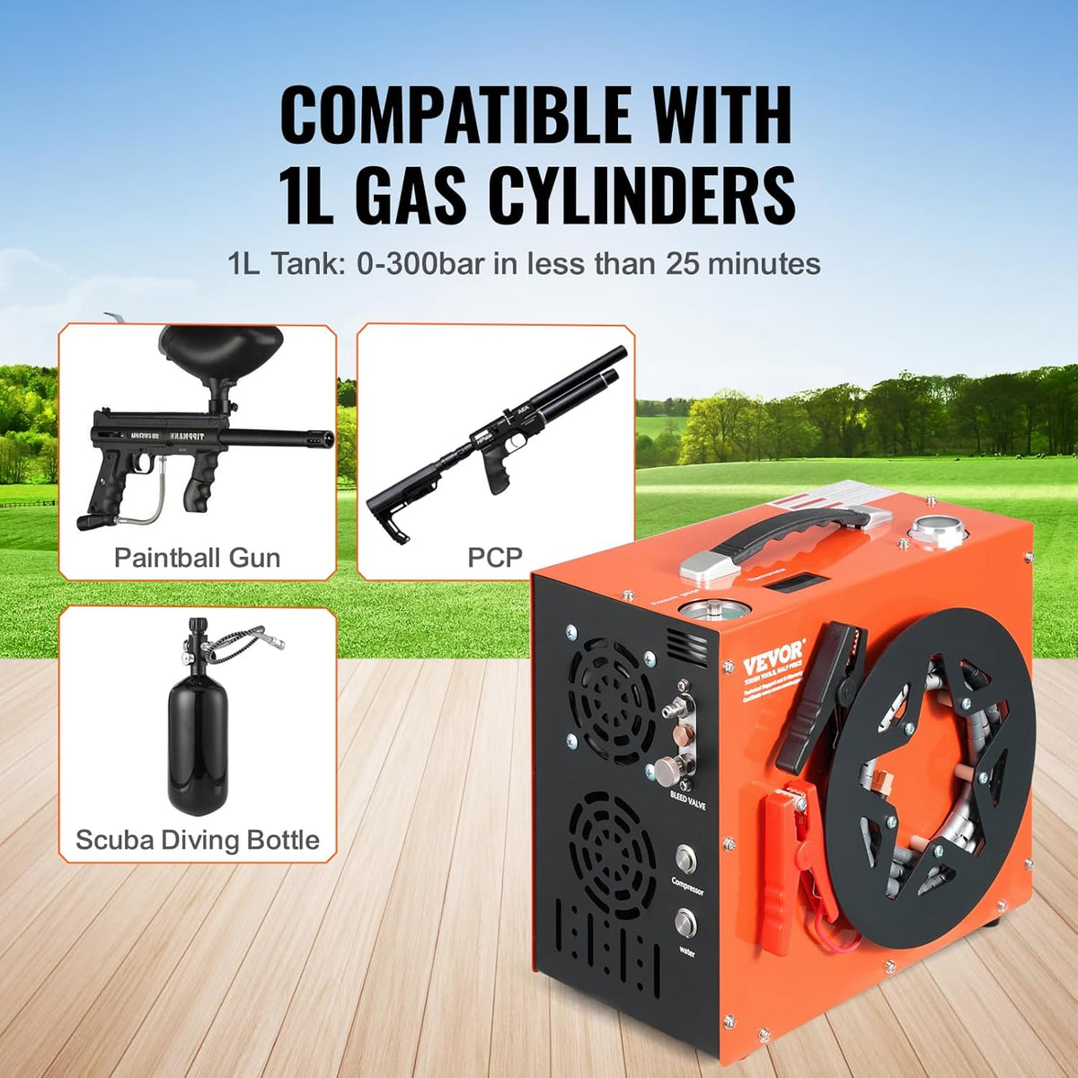 VEVOR Air Compressor PCP Portable 30MPa Water Cooling Integrated Fan, Automatic Shutdown, DC 12V/AC 230V Paintball Tank Compressor for Air Gun, Diving Bottle
