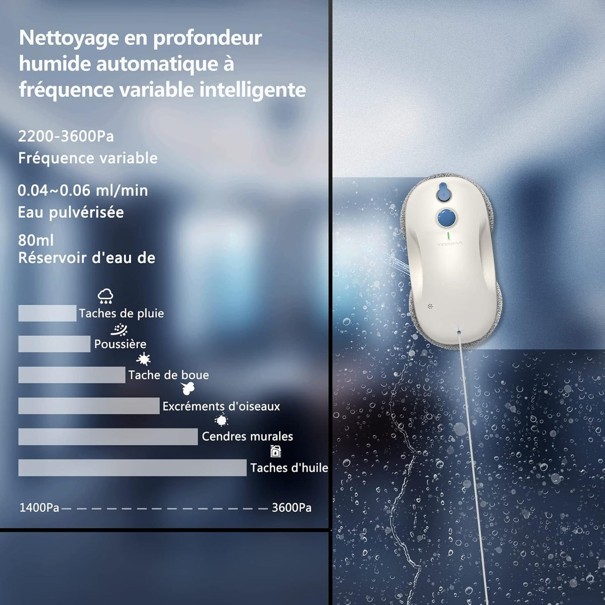 Raamreinigingsrobot – Ruitenreiniger – Vensterrobot – Glasreiniger – Automatische ramenreiniger – Slimme sensortechniek – Ultradun ontwerp 14x20x9 cm