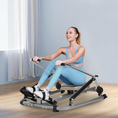 Rowing Machine for Home Collapsible Hydraulic Adjustable with Soft Seat LCD Display and Long Rail for Cardio Exercises and Fitness at Home Load up to 55 kg - QUORE