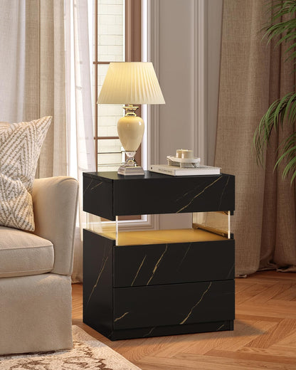Nachtkastje met LED - Kast - Tafel - Slaapkamerdecoratie - Opbergruimte - 60 cm x 37 cm x 50 cm - Groen