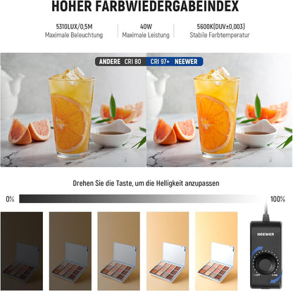 NEEWER LP40 Lichtbak voor fotostudio, 40 W, 40 W, 40 W, opvouwbaar, draagbaar, 4 achtergronden, 5600 K, 144 leds, 5310 lx/0,5 m, dimbare tent voor elektronica-sieraden