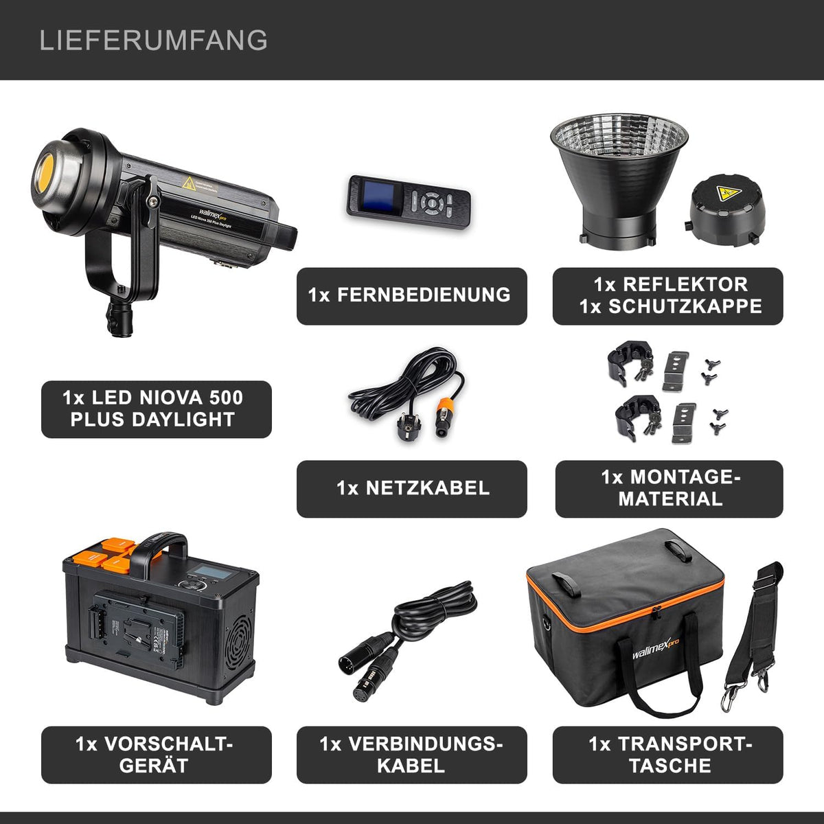 Walimex pro Niova 200 Plus Daylight dimbare LED-videolamp met Bowens-reflector en zachte diffuser, studiolicht met COB LED-technologie, 5600 K, CRI=93, lichtsterkte verstelbaar van 10-100%