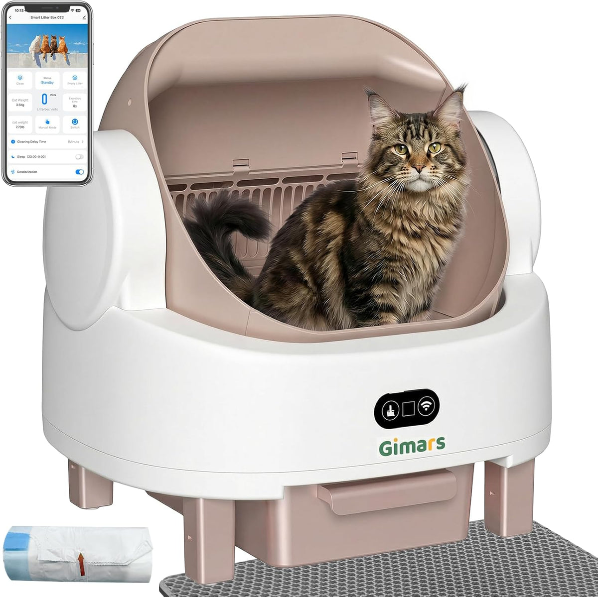 Gimars Open Top Design Zelfreinigende Kattenbak, Automatische Kattenbak voor Meerdere Katten & Senior Katten, App Control met Veiligheidssensoren, Lage Geur, Inclusief Vuilniszakken & Kattenbak