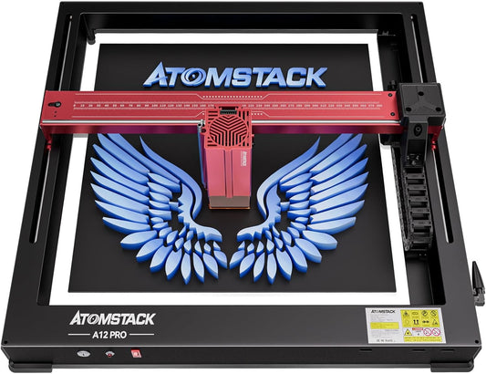 ATOMSTACK A12 Pro Lasergraveermachine, 50 W, 12 W lasergraveermachine met 600 mm/s hoge graveersnelheid, lasercutter snijden 8 mm Paulownia planken in één keer, 370 x 310 mm