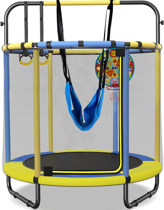 Children's Trampoline, Children's Trampoline, Indoor Trampolines for Children, with Basketball Basket, Swing, Pull Ring, Indoor & Outdoor, Children's Birthday Gift - QUORE