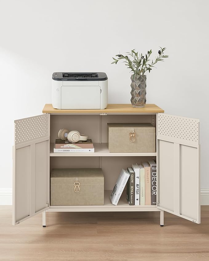 Kast - Dressoir - Archiefkast - Kantoorkast - Opbergruimte - 80 cm x 40 cm x 76 cm - Khaki - QUORE