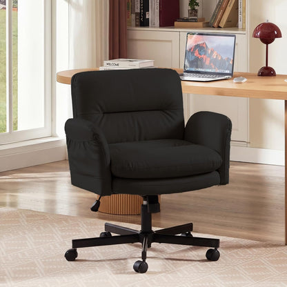 Bestier Bureaustoel met gevoerde zitting, in hoogte verstelbare armleuningen, draaistoel met wielen voor thuiskantoor, commode, make-uptafel, zwart