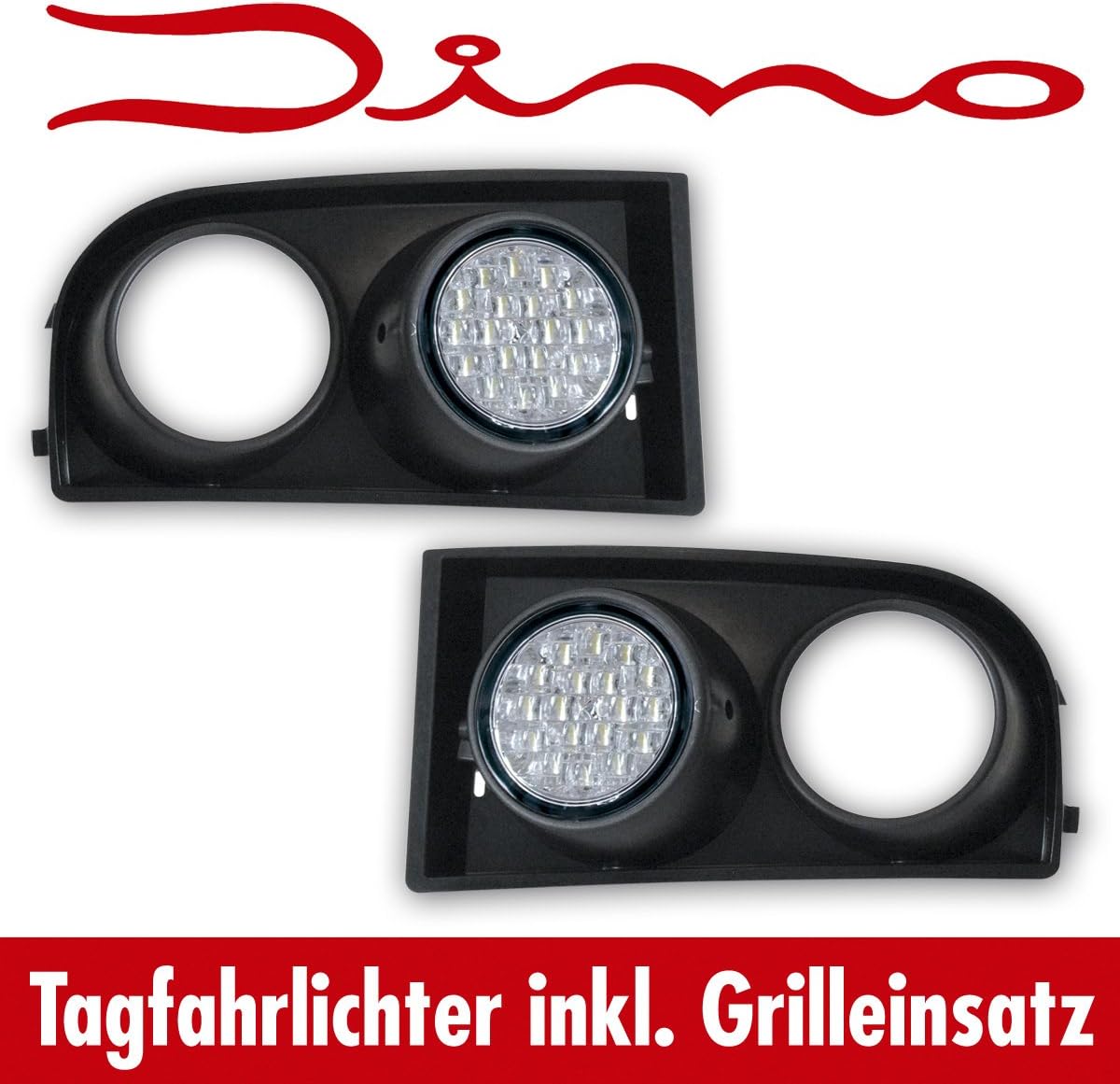 Dino 610851 dagrijverlichting, barbecue-inzetstukken ECE R87, LED, geschikt voor VW Golf 5, voertuigen met standaard mistlicht type 1K)