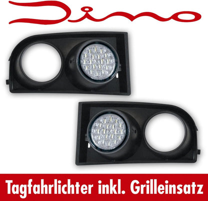 Dino 610851 dagrijverlichting, barbecue-inzetstukken ECE R87, LED, geschikt voor VW Golf 5, voertuigen met standaard mistlicht type 1K)