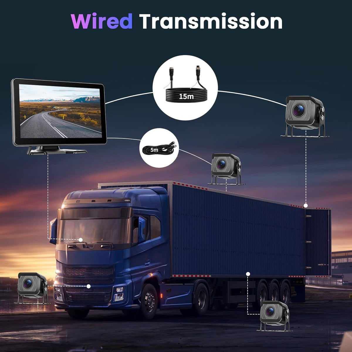 1080P achteruitrijcamera met 10,1-inch HD IPS-monitor, kentekenplaatcamera, IP68 waterdichte achteruitrijcamera met nachtzicht voor auto's, vrachtwagens, SUV's en bestelwagens, 6,5-36V