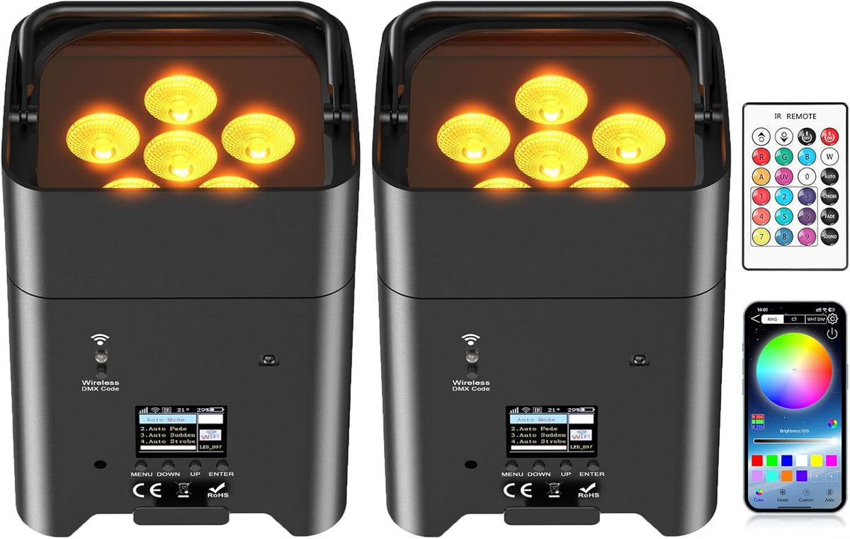 Set van 2 108 W batterij led schijnwerper RGBWA+UV DMX oplaadbare batterij partylicht podiumverlichting met afstandsbediening / PP / IR disco licht voor dj bar KTV band verjaardag bruiloft