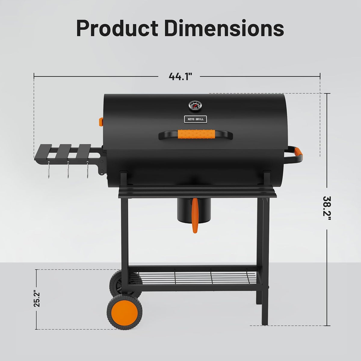 KEYO GRILL 73,7 cm (29 inch) houtskoolgrill - 537 Sq In, houtskoolgrill in vatvorm met roestvrijstalen grill en centrale houtskool, voor tuin, schuur, erf