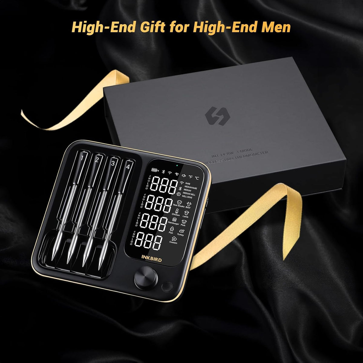 INKBIRD Wireless Meat Thermometer with 4 Probes for Oven,Kitchen,Barbecue,WiFi Bluetooth BBQ Thermometer with APP,Waterproof