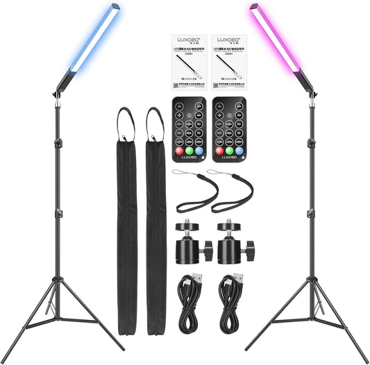 Led-videolamp – 2 stuks RGB videolichtstaaf, led video licht, handheld fotografie licht, camera licht – Met statieven 0,75 m tot 2,08 m – 1000 lumen, instelbare kleurtemperatuur 3000 K tot 6000 K