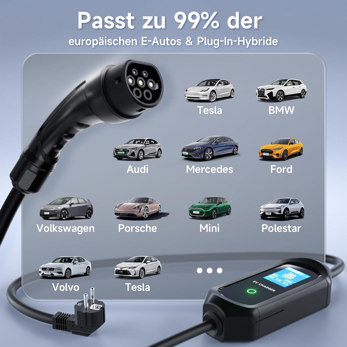 Type 2 oplaadkabel Schuko 3,6kW 5m, 6-16A 1-fase oplaadkabel Type 2, draagbaar EV-oplaadstation met digitale display, EV-oplader tijdfunctie & IP65, voor PHEV & EV IEC 62196-2