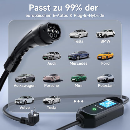 Type 2 oplaadkabel Schuko 3,6kW 5m, 6-16A 1-fase oplaadkabel Type 2, draagbaar EV-oplaadstation met digitale display, EV-oplader tijdfunctie & IP65, voor PHEV & EV IEC 62196-2