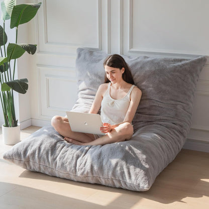MAXYOYO Huge Bean Bag Bed, Square Bean Bag Chair, Large Sofa with Plush Cover and Fluffy Filling for Adults Couples Guests (Grey, 135x190cm)