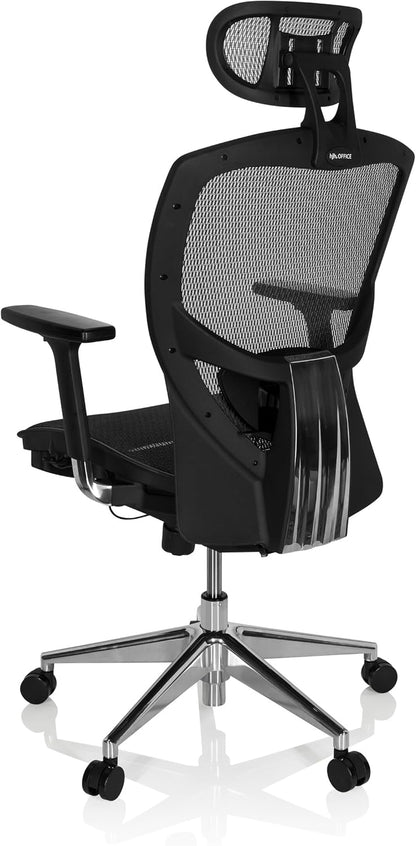 hjh OFFICE 657000 bureaustoel, directiestoel, VENUS ONE netstof, zwart, ergonomische flexibele lendensteun, hoog zitcomfort, draaistoel, ergonomisch, verstelbare armleuningen, bureaustoel